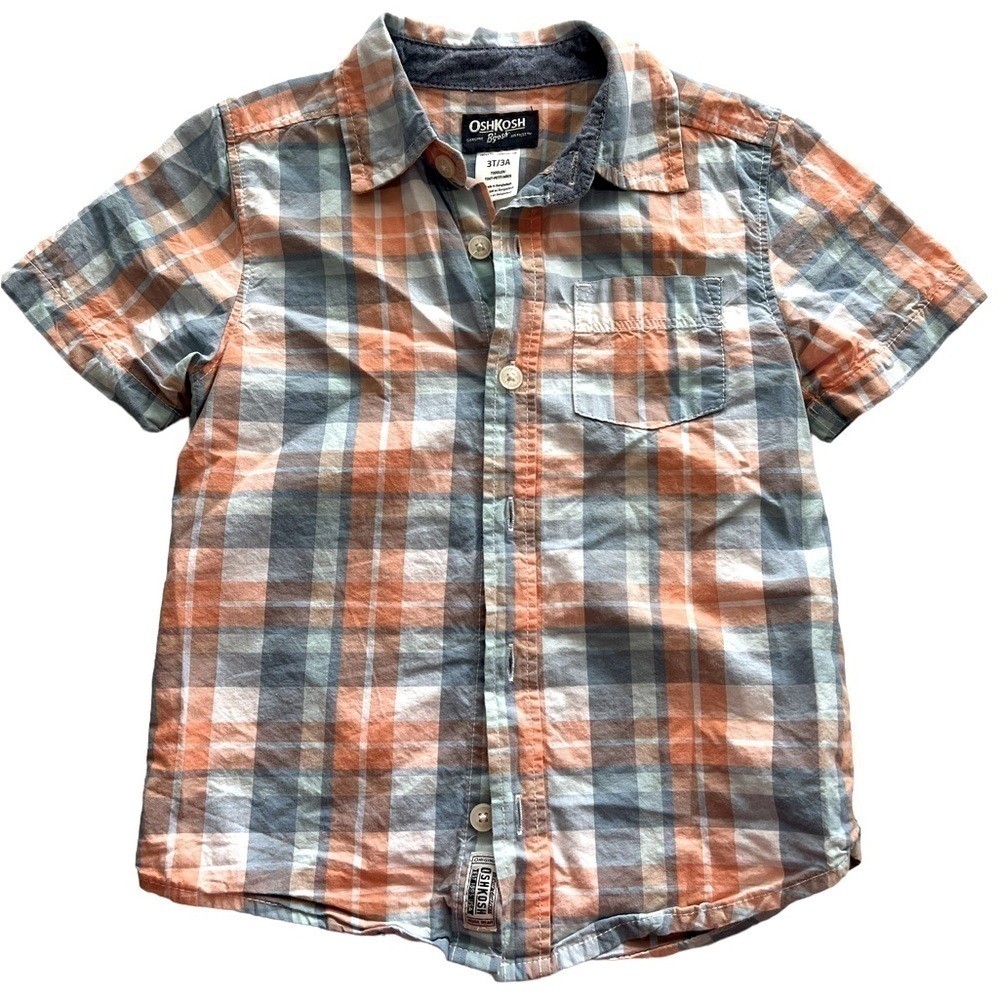 OshKosh B'Gosh Toddler Boys Short Sleeve Plaid Button Down Shirt Size 3T